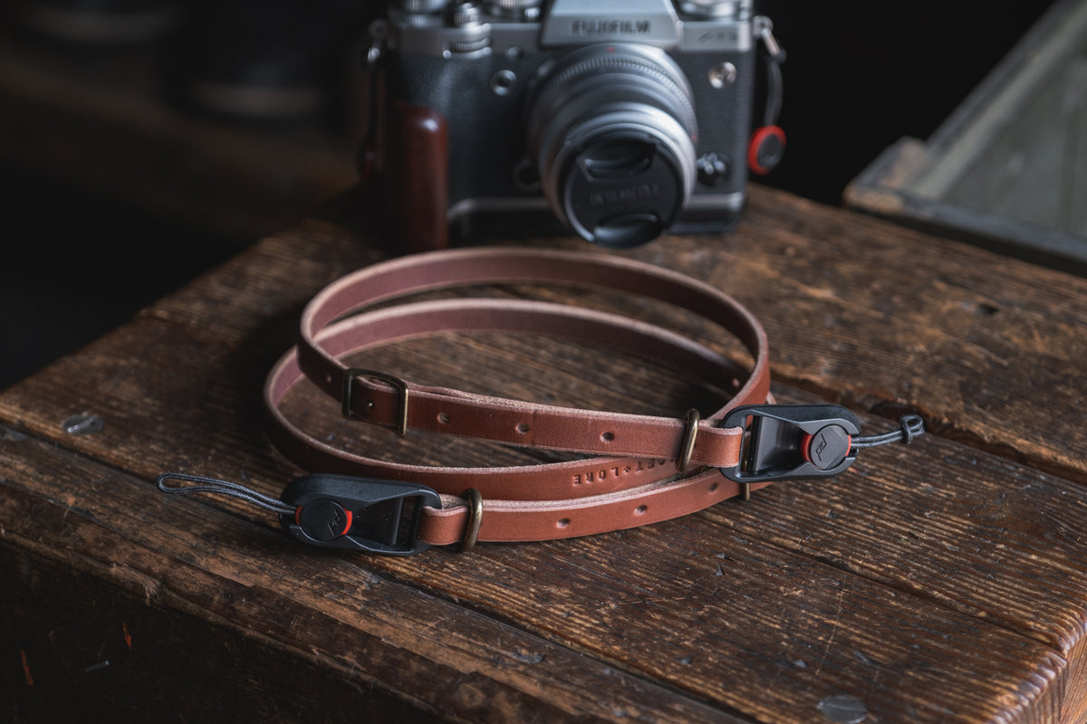 Handmade leather camera strap thick durable rugged quality pnw northwest usa photography videography gear fuji sony canon nikon vintage rustic style