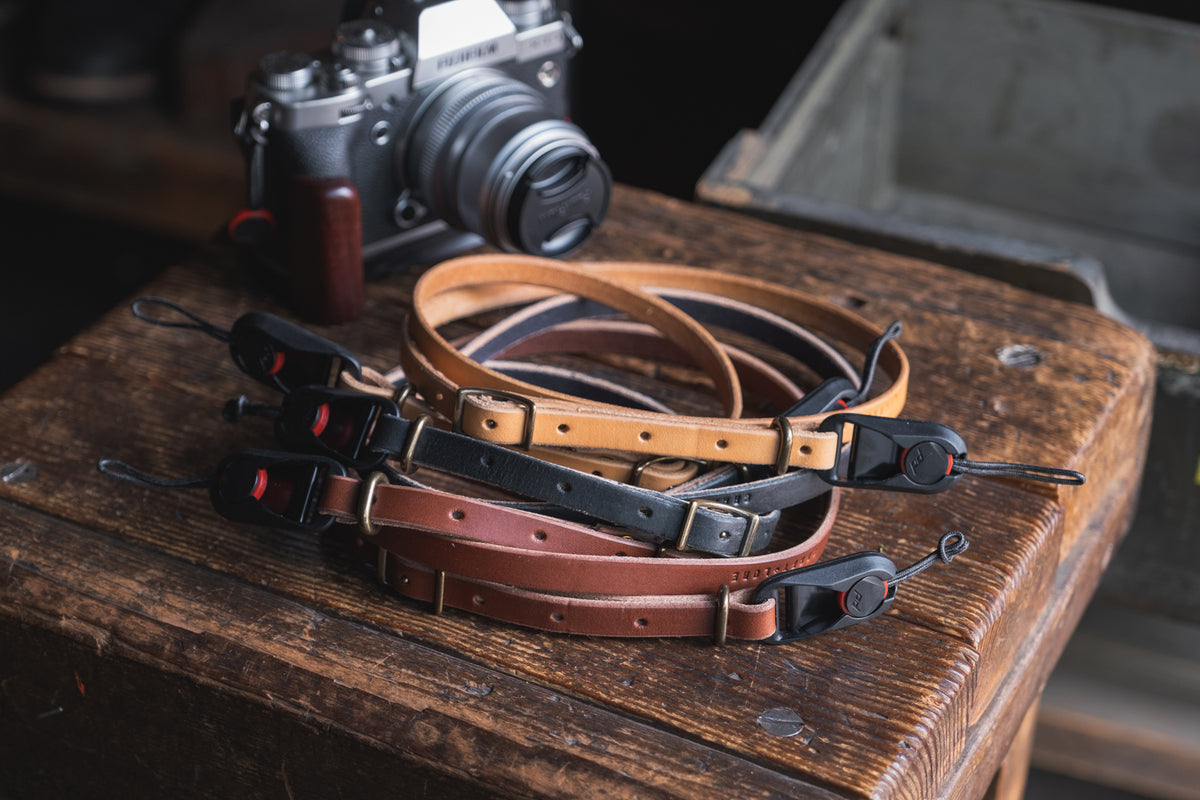 Handmade leather camera strap thick durable rugged quality pnw northwest usa photography videography gear fuji sony canon nikon vintage rustic style