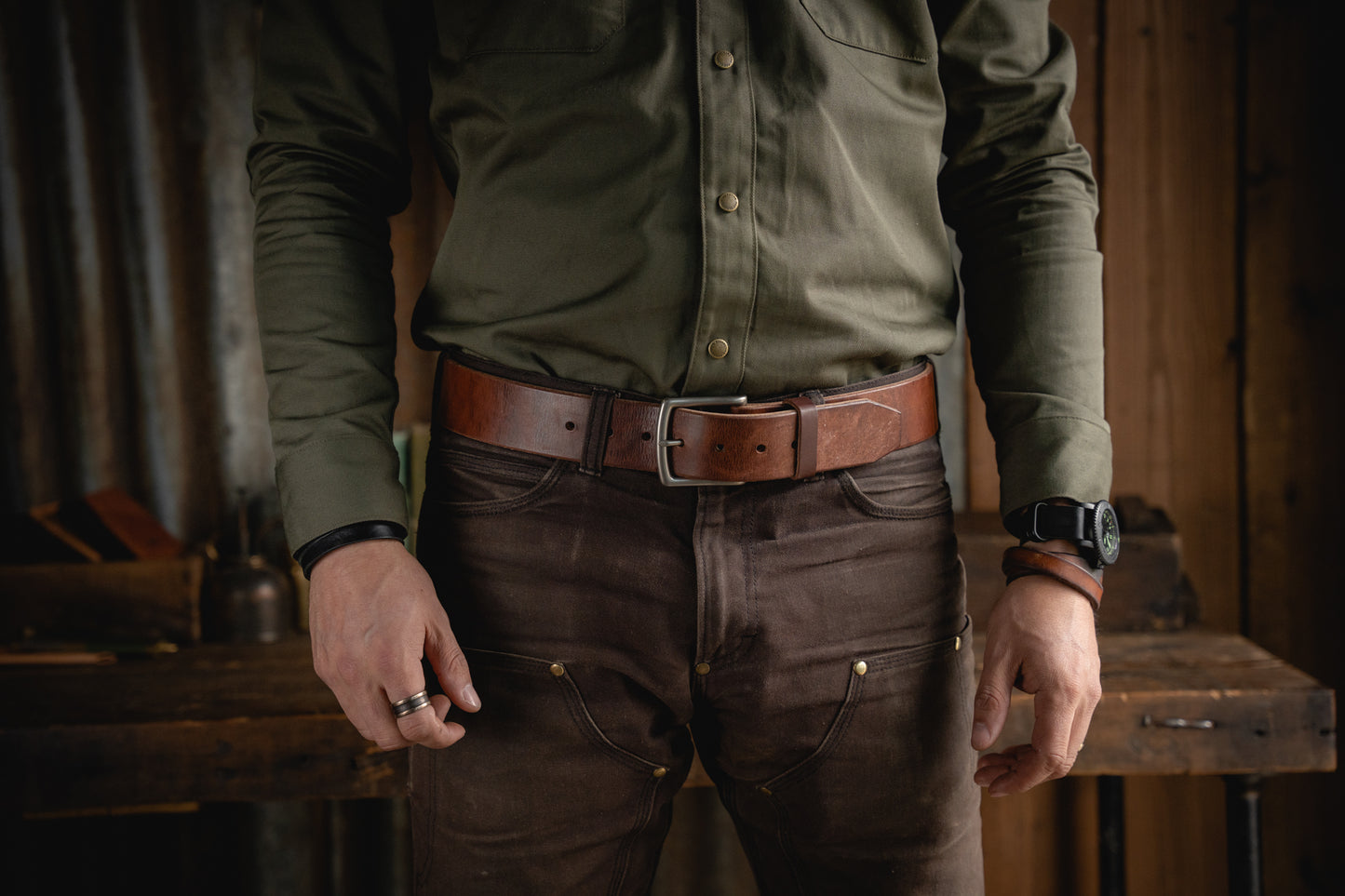 Mountain Belt, Thick Leather Solid Brass Hardware Lifetime Heritage Rugged Belt Handmade Craft and Lore