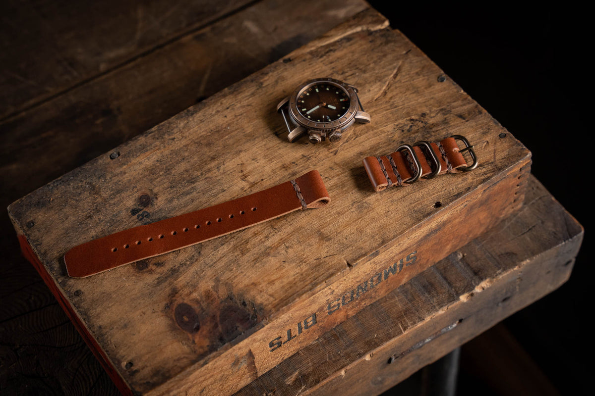 Handmade leather watch straps vegetable tanned durable rugged thick sturdy