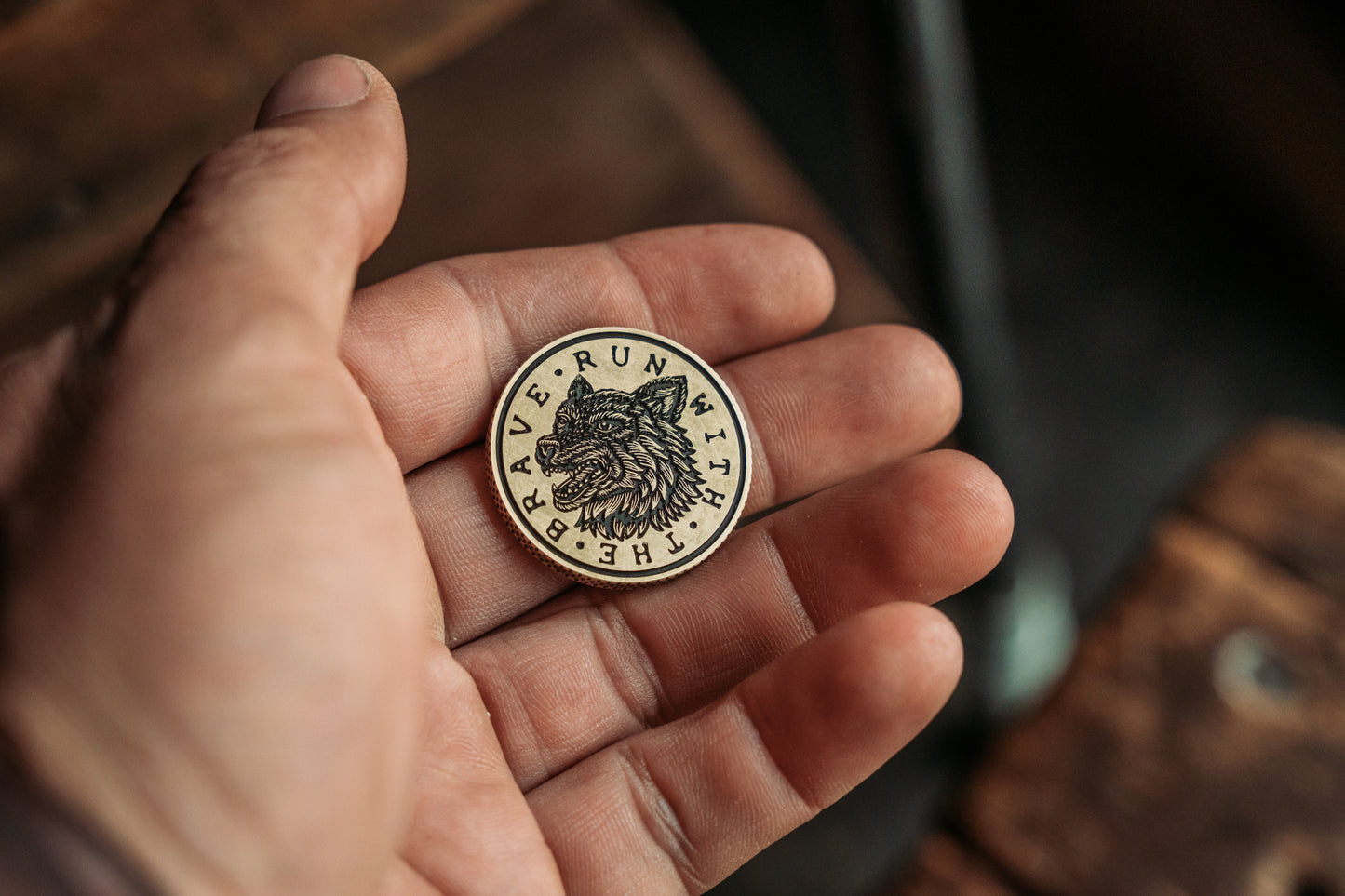 Run with the Brave Brass EDC Coin Memento Fortis collector challenge worry usa precision made