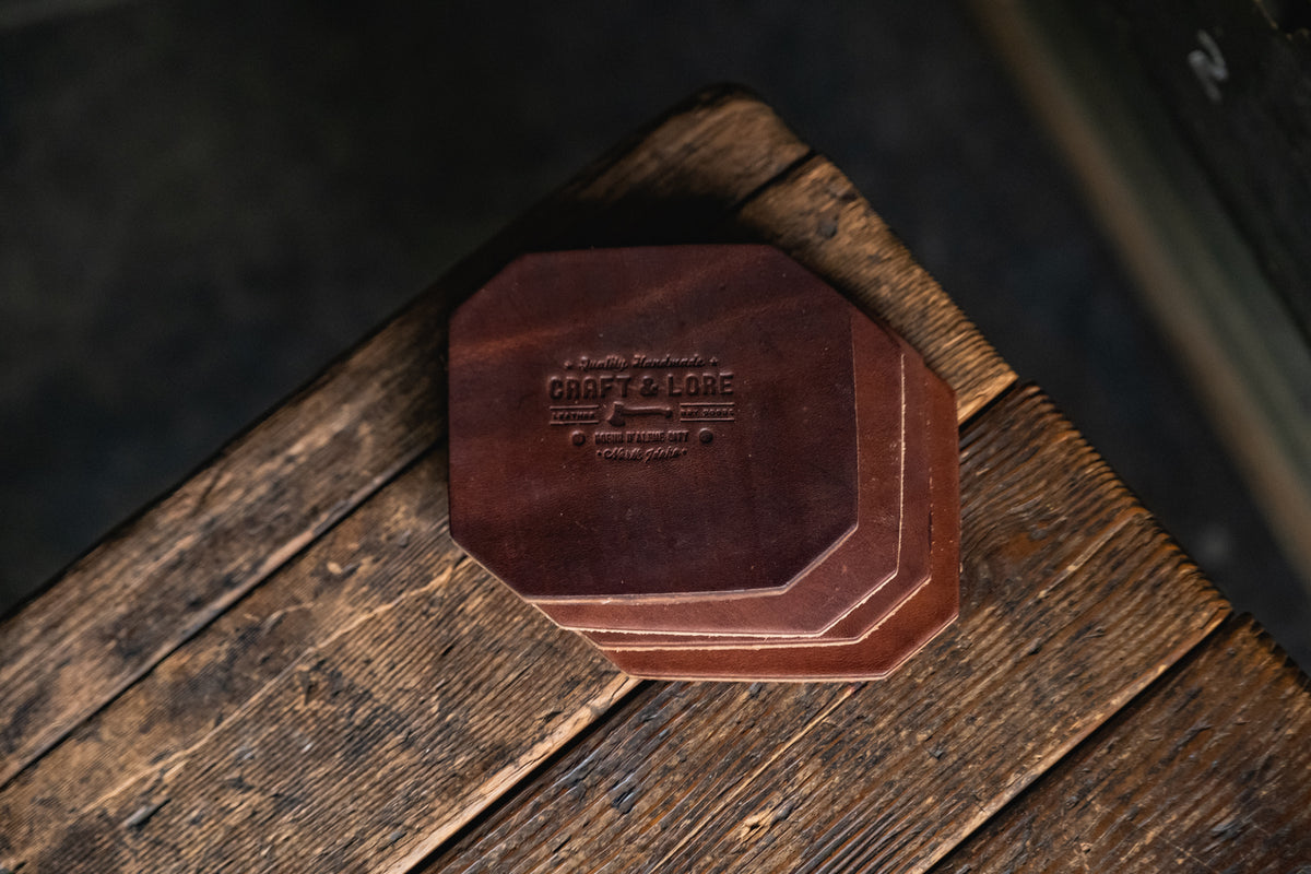 Leather Coaster Set, handmade heavy duty thick rustic coasters