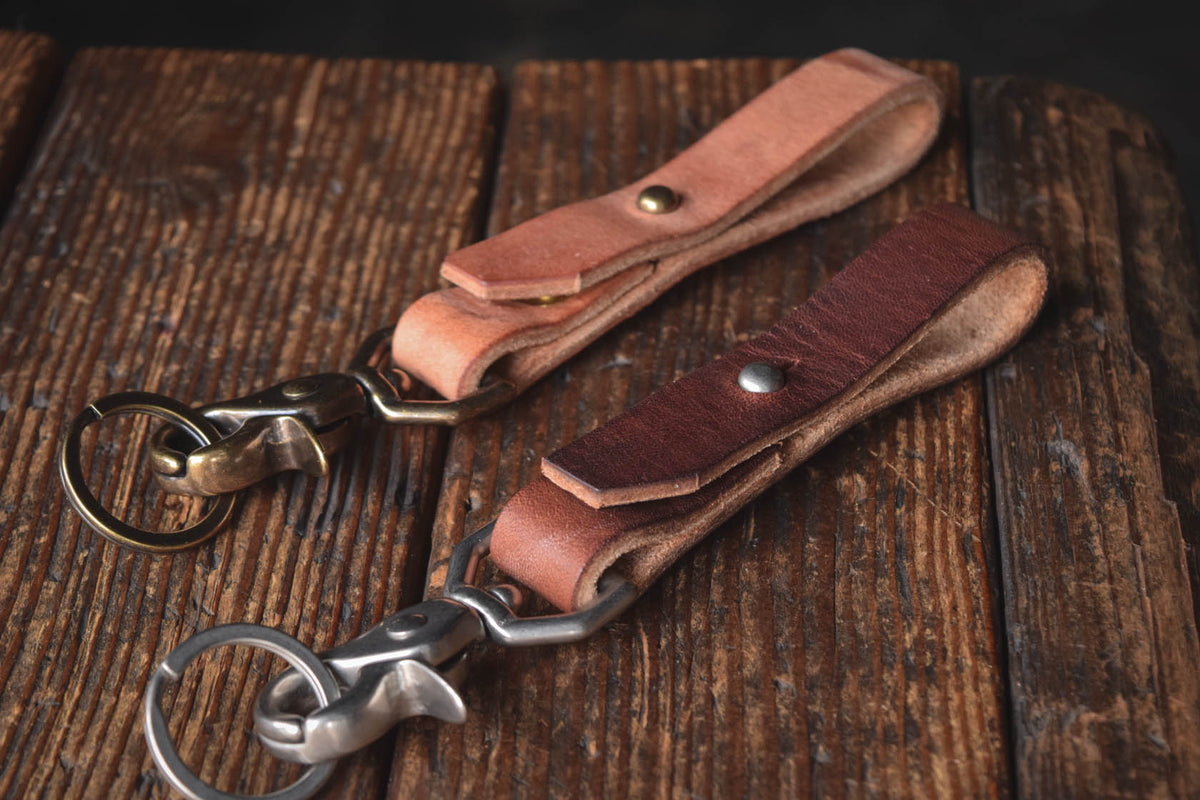 Thick leather key chain brass trigger snap keys keychain kedge durable thick rugged rustic patina handmade usa quality
