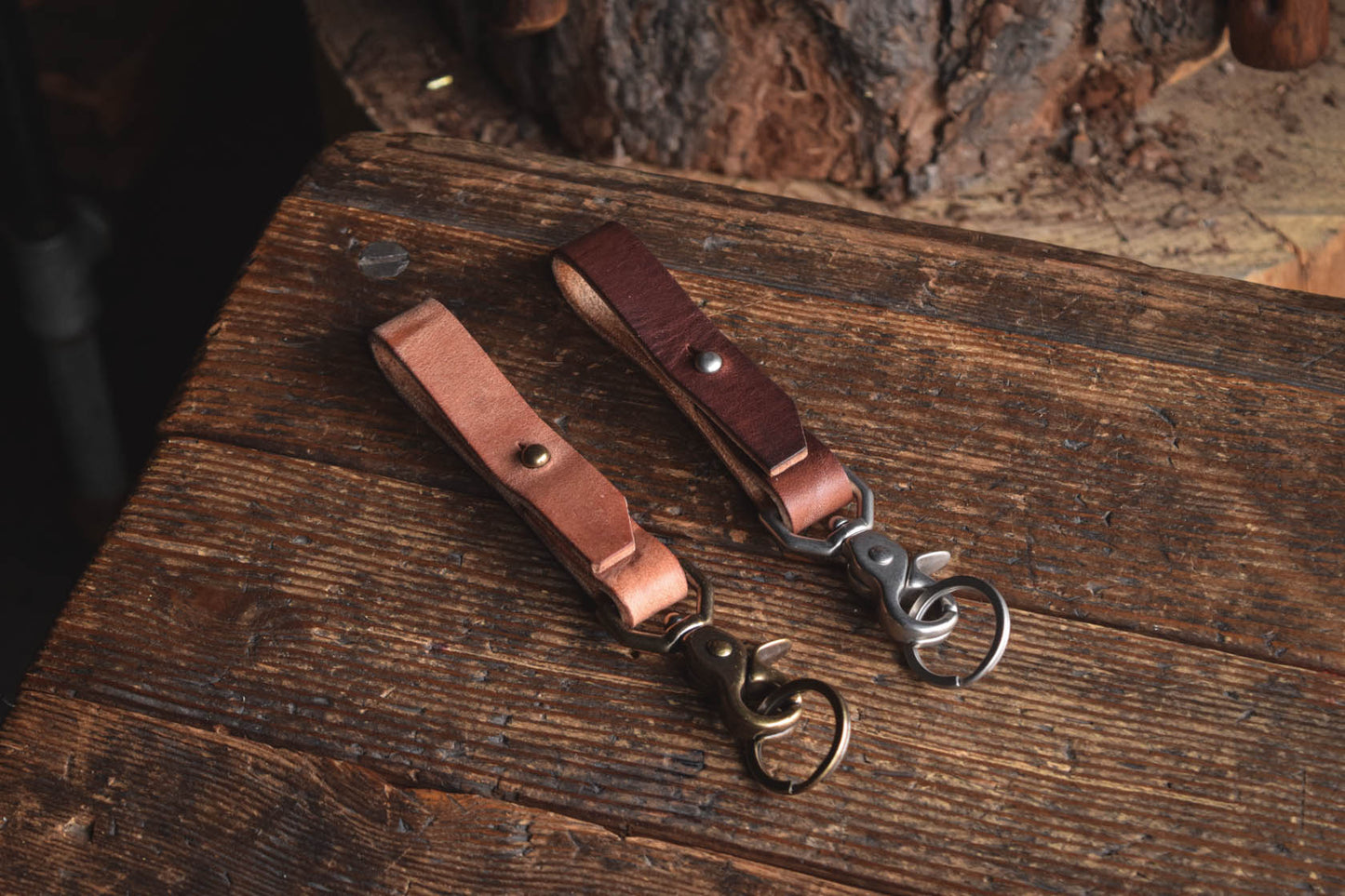 Thick leather key chain brass trigger snap keys keychain kedge durable thick rugged rustic patina handmade usa quality